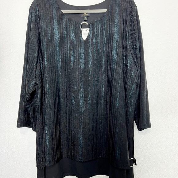 Plus Foiled Ribbed Tunic Top black size 4XL - Picture 3 of 6